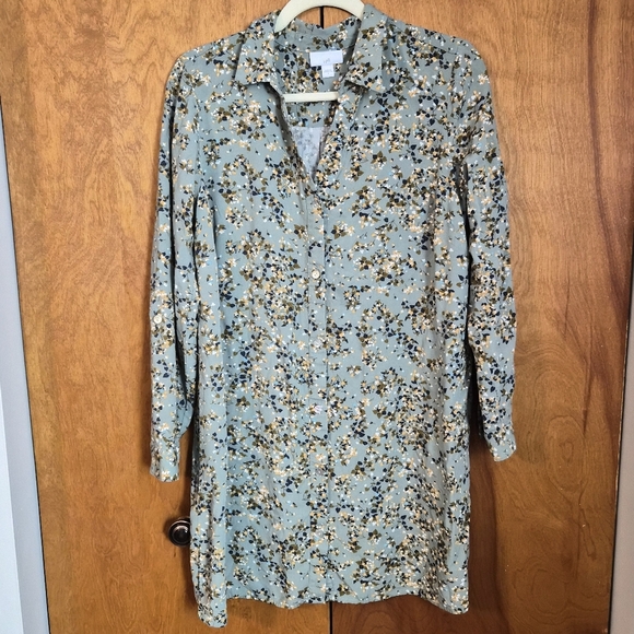 J. Jill Dresses & Skirts - J. Jill Women Green Floral Tunic Shirt Mother Of Pearl Button Down Dress Small